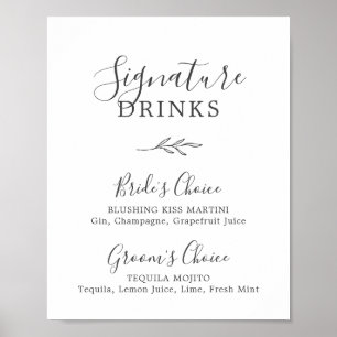 Minimal Leaf Dark Grey Signature Drinks Sign