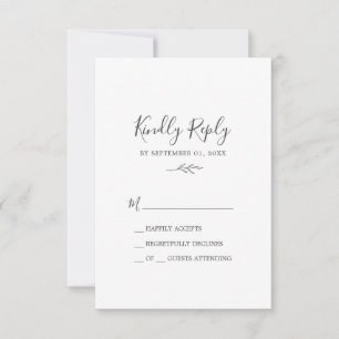 Minimal Leaf Dark Grey Simple RSVP Card
