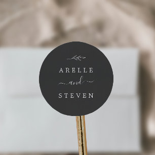 Minimal Leaf   Dark Grey Wedding Envelope Seals