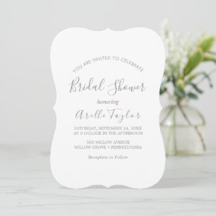 Minimal Leaf   Dusty Blue Bridal Shower Invitation