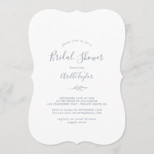 Minimal Leaf   Dusty Blue Bridal Shower Invitation
