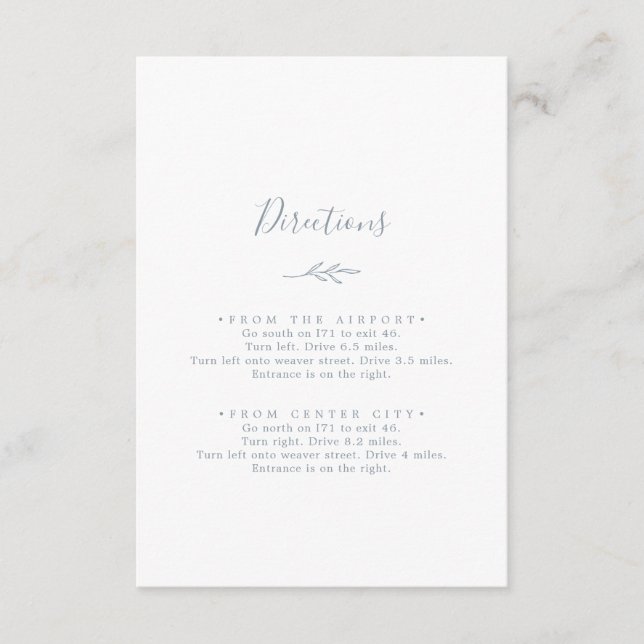 Minimal Leaf Dusty Blue Directions Enclosure Card (Front)