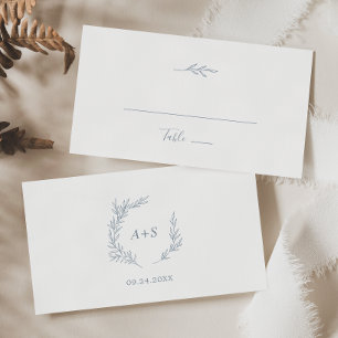 Minimal Leaf   Dusty Blue Flat Wedding Place Card