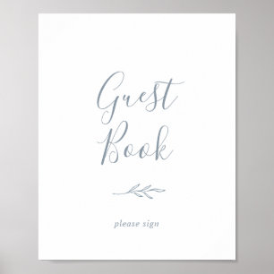 Minimal Leaf Dusty Blue Guest Book Sign