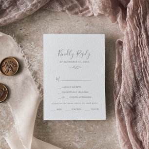 Minimal Leaf   Dusty Blue Menu Choice RSVP Card