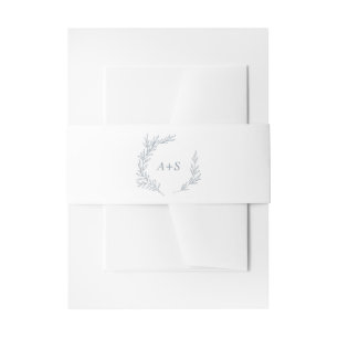 Minimal Leaf   Dusty Blue Monogram Wedding Invitation Belly Band