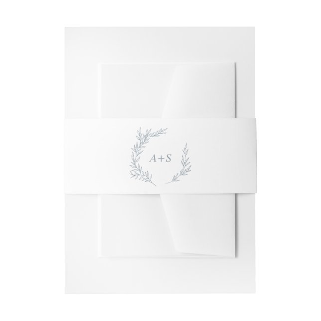 Minimal Leaf | Dusty Blue Monogram Wedding Invitation Belly Band (Front Example)