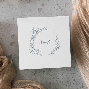 Minimal Leaf   Dusty Blue Monogram Wedding Napkin