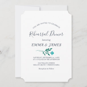Minimal Leaf   Dusty Blue Rehearsal Dinner  Invitation