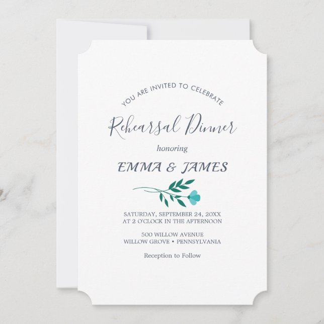 Minimal Leaf | Dusty Blue Rehearsal Dinner  Invitation (Front)
