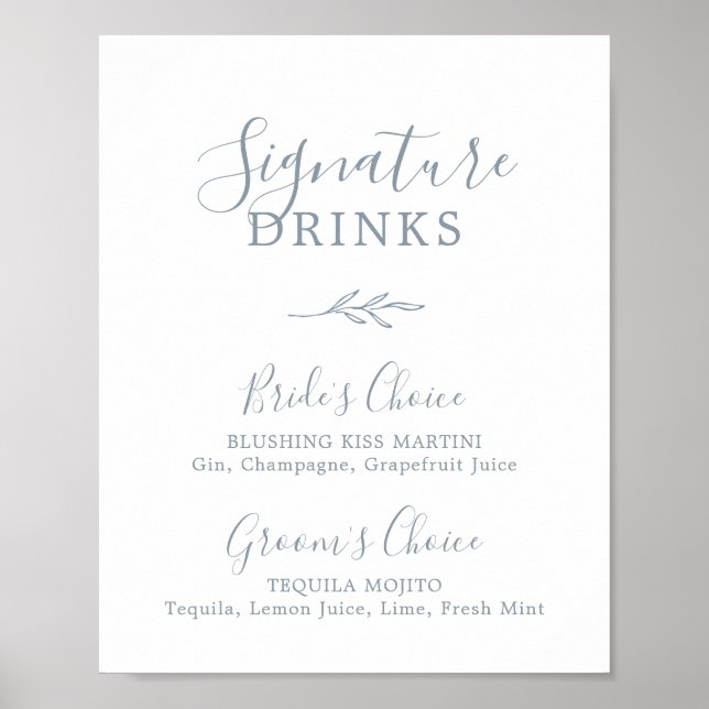 Minimal Leaf | Dusty Blue Signature Drinks Sign (Front)