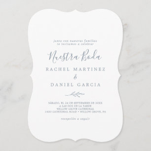 Minimal Leaf   Dusty Blue Spanish Nuestra Boda Invitation
