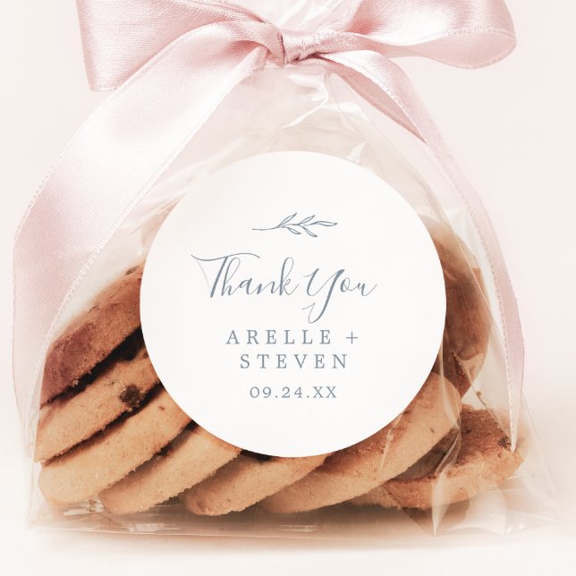 Minimal Leaf | Dusty Blue Thank You Favour Sticker (Creator Uploaded)