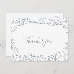 Minimal Leaf   Dusty Blue Thank You Postcard