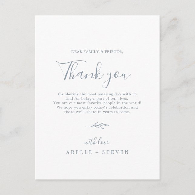 Minimal Leaf | Dusty Blue Thank You Reception Card (Front)