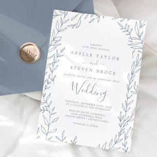 Minimal Leaf   Dusty Blue Wedding Invitation