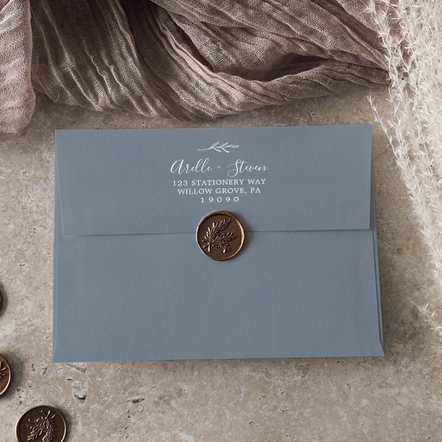Minimal Leaf | Dusty Blue Wedding Invitation Envelope (Creator Uploaded)