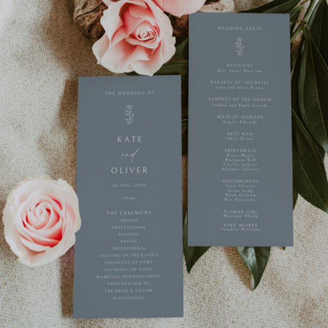 Minimal Leaf Dusty Blue Wedding Program (Creator Uploaded)