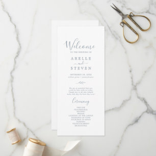 Minimal Leaf   Dusty Blue Wedding Program Programme