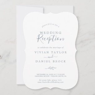 Minimal Leaf   Dusty Blue Wedding Reception Invitation