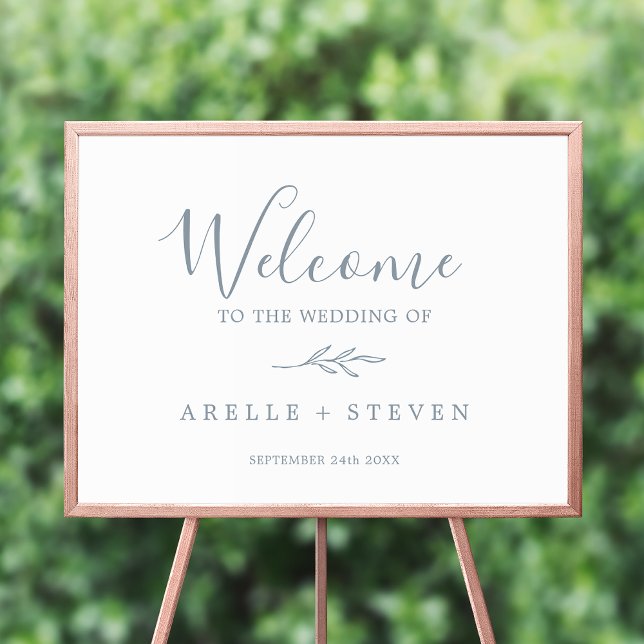 Minimal Leaf | Dusty Blue Wedding Welcome Poster (Creator Uploaded)