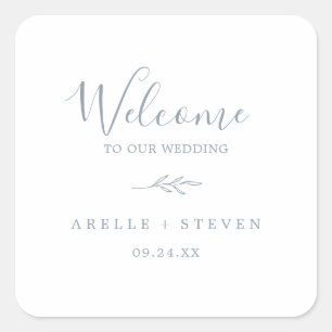 Minimal Leaf   Dusty Blue Wedding Welcome Square Sticker