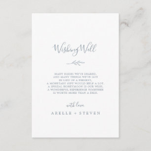 Minimal Leaf Dusty Blue Wedding Wishing Well Card