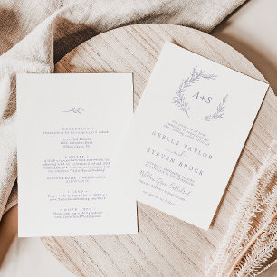 Minimal Leaf Dusty Purple All In One Wedding Invitation