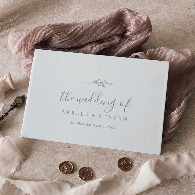 Minimal Leaf | Dusty Purple Monogram Back Wedding Guest Book (Creator Uploaded)