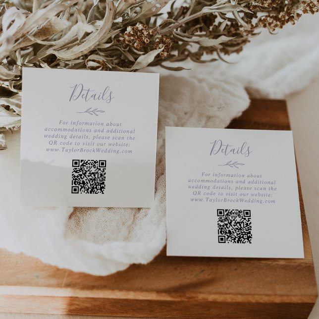 Minimal Leaf Dusty Purple QR Code Wedding Details Enclosure Card (Creator Uploaded)