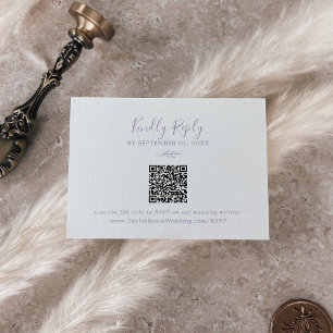 Minimal Leaf Dusty Purple QR Code Wedding RSVP Enclosure Card