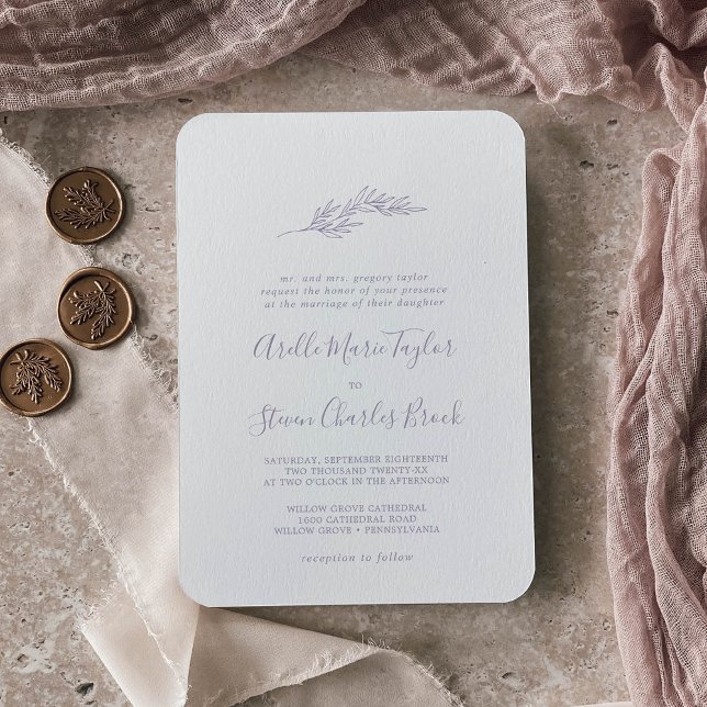 Minimal Leaf | Dusty Purple Traditional Wedding Invitation (Creator Uploaded)