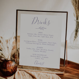 Minimal Leaf   Dusty Purple Wedding Drinks Menu Poster