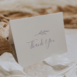 Minimal Leaf   Dusty Purple Wedding Thank You Card
