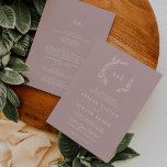 Minimal Leaf | Dusty Rose All In One Wedding Invitation<br><div class="desc">This minimal leaf dusty rose all in one wedding invitation is perfect for a boho wedding. The romantic design features a simple greenery silhouette in solid blush pink mauve with classic minimalist boho style. Personalise with the first initials of the couple. Save paper by including the details on the back...</div>