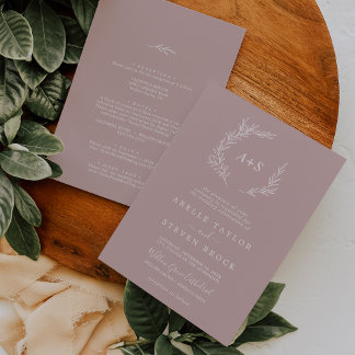 Minimal Leaf | Dusty Rose All In One Wedding Invitation