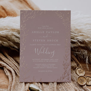 Minimal Leaf Dusty Rose and Rose Gold Foil Wedding