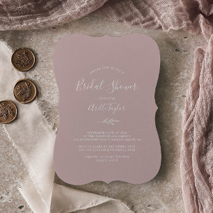 Minimal Leaf   Dusty Rose Bridal Shower Invitation