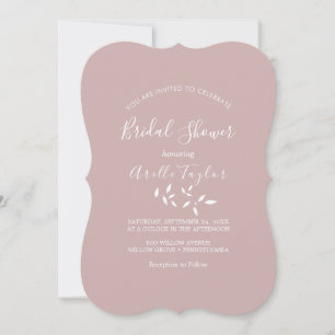 Minimal Leaf Dusty Rose Bridal Shower Invitation