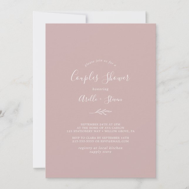 Minimal Leaf | Dusty Rose Couples Shower Invitation (Front)