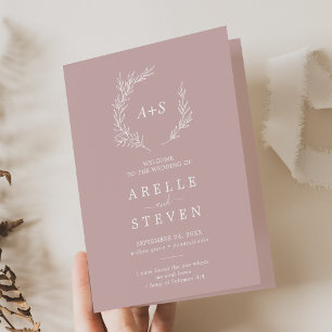 Minimal Leaf   Dusty Rose Folded Wedding Program Programme