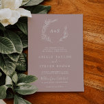 Minimal Leaf | Dusty Rose Formal Monogram Wedding Invitation<br><div class="desc">This minimal leaf dusty rose formal monogram wedding invitation is perfect for a boho wedding. The romantic design features a simple greenery silhouette in solid blush pink mauve with classic minimalist boho style. Personalise with the first initials of the couple.</div>