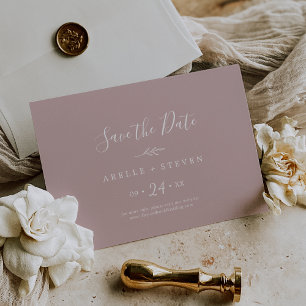 Minimal Leaf Dusty Rose Horizontal Save The Date