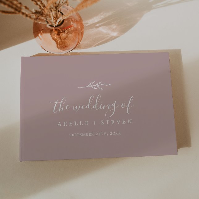 Minimal Leaf | Dusty Rose Monogram Back Wedding Guest Book (Creator Uploaded)