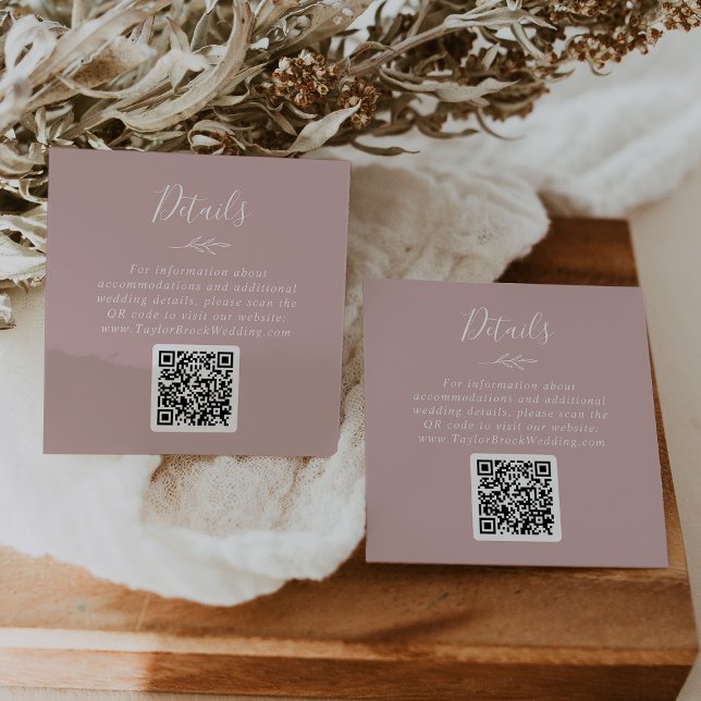Minimal Leaf | Dusty Rose QR Code Wedding Details Enclosure Card (Creator Uploaded)