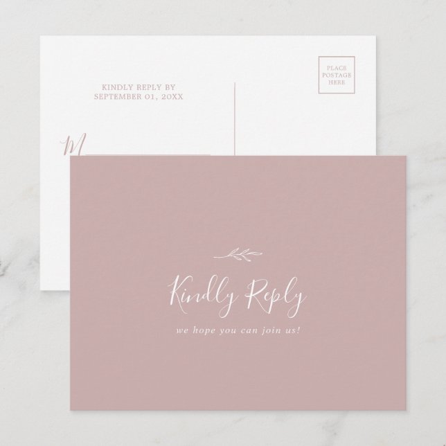 Minimal Leaf Dusty Rose Song Request RSVP Postcard (Front/Back)