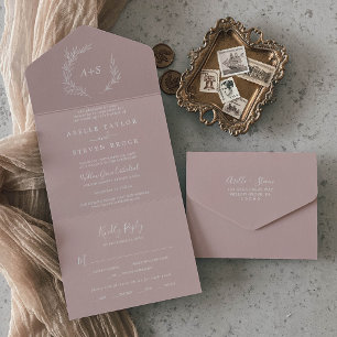Minimal Leaf   Dusty Rose Wedding All In One Invitation