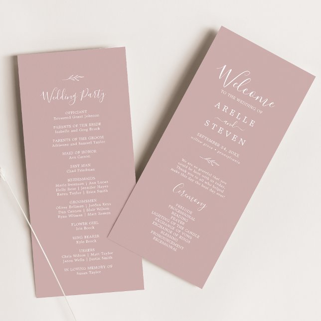 Minimal Leaf | Dusty Rose Wedding Program Programme (Creator Uploaded)