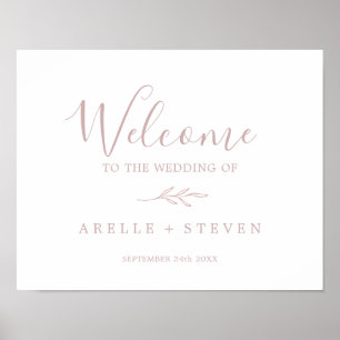Minimal Leaf Dusty Rose Wedding Welcome Poster