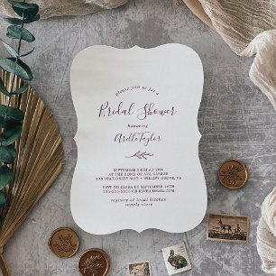 Minimal Leaf   Eggplant Bridal Shower Invitation